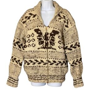 Vintage 50’s Cowichan Style Wool Sweater Cardigan Thunderbird Full Zip Canada